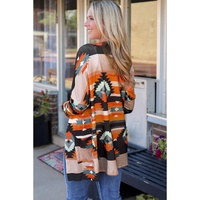 Orange Western Tribal Aztec Print Cardigan - M thumbnail