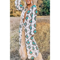 White Western Aztec Print Duster Open Front Top - M thumbnail