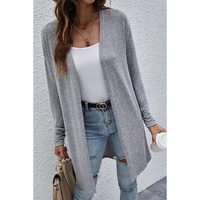 High Rise Solid Color Open Front Lightweight Cardigan - L thumbnail