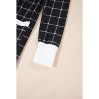 Black Plaid Colorblock Edge Open Cardigan with Pocket - M thumbnail