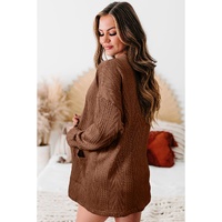 Coffee  Solid Textured Open Front Cardigan with Pocket - L thumbnail