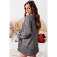 Medium Grey  Solid Textured Open Front Cardigan with Pocket - L thumbnail