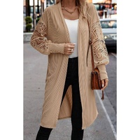 Parchment Lace Patchwork Ribbed Knit Open Front Duster Cardigan - L thumbnail