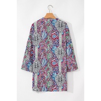 Red Paisley Print Open Front Kimono - M thumbnail