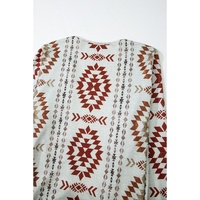 Brown Western Aztec Printed Open Front Long Cardigan - L thumbnail