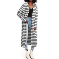Black Stripe Print Open Front Duster Cardigan - M thumbnail