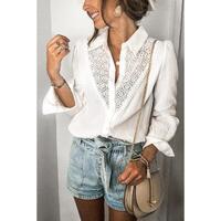 Azura Exchange Lace Hollow-out Splicing Crinkled Shirt - XL thumbnail