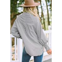 Azura Exchange Striped Boyfriend Shirt with Smocked Cuffs and Pocket - L thumbnail