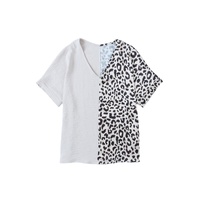 Khaki Contrast Leopard Color Block Blouse - M thumbnail