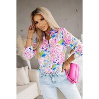 Azura Exchange Buttoned Sheath Long Sleeve Shirt with Abstract Floral Print - M thumbnail