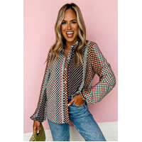 Azura Exchange Long Sleeve Dot Print Button Down Shirt - L thumbnail