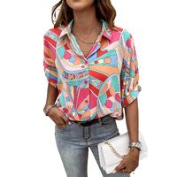Azura Exchange Abstract Geometry Print Half Puff Sleeve Shirt - L thumbnail