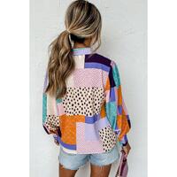 Azura Exchange Button Front Cuffed Sleeve Shirt with Mixed Print - L thumbnail