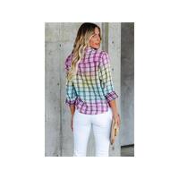 Azura Exchange Vibrant Tie Dye Plaid Button Up Shirt - L thumbnail
