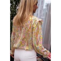 Azura Exchange Paisley Print Ruffled Trim Boho Shirt - XL thumbnail