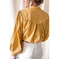 Azura Exchange Pleated Yellow Puff Sleeve Loose Shirt - L thumbnail