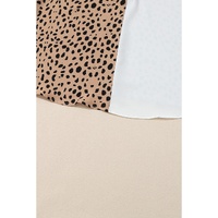 Khaki Leopard Contrast Half Button Casual Blouse - M thumbnail