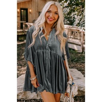 Azura Exchange Dark Grey 3/4 Sleeve Tunic Babydoll Velvet Shirt - L thumbnail