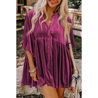Azura Exchange Pitaya Pink 3/4 Sleeve Tunic Babydoll Velvet Shirt - XL thumbnail