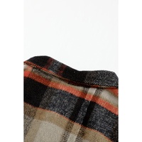 Azura Exchange Khaki Geometric Plaid Print Pocketed Shacket - S thumbnail