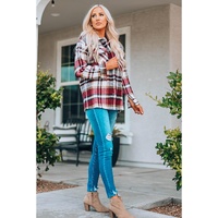 Azura Exchange Red Geometric Plaid Print Pocketed Shacket - S thumbnail