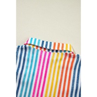 Orange Stripe Multicolor Drop Shoulder Loose Shirt - L thumbnail