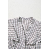Brown Plaid Flounce Sleeve Notched Neck Ruffled Shirt - L thumbnail