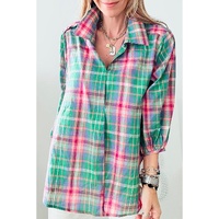 Green Checkered 3/4 Sleeve Collared Loose Fit Shirt - XL thumbnail