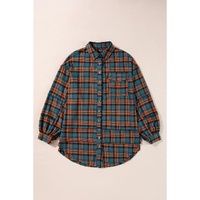 Green Plaid Long Sleeeve Side Split Distressed Hem Shirt - S thumbnail