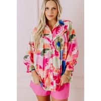 Rose Abstract Print Ruffled Puff Sleeve Shirt - M thumbnail