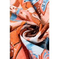Orange Floral Print Shirred Cuff Buttoned Loose Shirt - L thumbnail