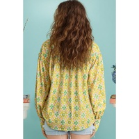 Green Boho Floral Print Frilly Detail Puff Sleeve Shirt - S thumbnail