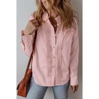 Light Pink Pleated Button-Up Loose Fit Casual Shirt - L thumbnail