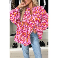 Rose Red Oversized Leopard Print Balloon Sleeve Casual Shirt - XL thumbnail