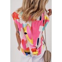 Multicolour Abstract Print Collared Cap Sleeve Casual Shirt - XL thumbnail