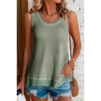 Sea Green Scoop Neck Waffle Knit Flowy Vest - S thumbnail