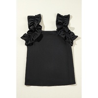 Black Solid Ruffle Trim Sleeveless Top - XL thumbnail
