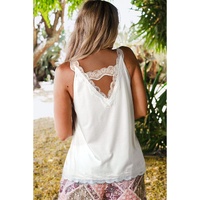 White Delicate Lace Trim Flared Tank Top - L thumbnail