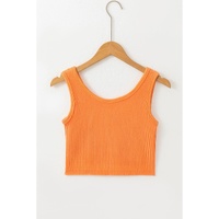 Grapefruit Orange Ribbed Seamless Cropped Tank Top - L thumbnail