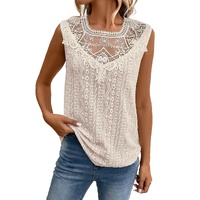 Apricot Guipure Lace Crochet Keyhole Back Tank Top - L thumbnail