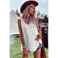 White Bohemian Crochet Patchwork Sleeveless Tunic - S thumbnail
