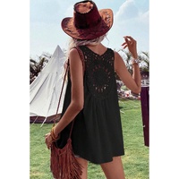 Black Bohemian Crochet Patchwork Sleeveless Tunic - S thumbnail