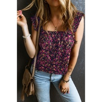 Rose Boho Frilled Straps Floral Tank Top - L thumbnail