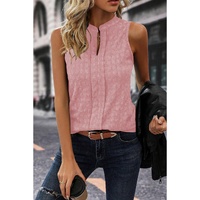 Pink Lattice Textured Split Neck Tank Top - L thumbnail