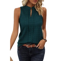 Sea Green Lattice Textured Split Neck Tank Top - M thumbnail
