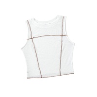White Contrast Seams Ribbed Tank Top - L thumbnail