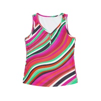 Purple Wavy Striped Buttoned V Neck Tank Top - L thumbnail