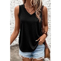 Black Ribbed V Neck Tank - L thumbnail