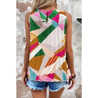 Multicolour Geometric Printed Pleated Shift Tank Top - M thumbnail