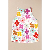 White Cute Floral Print Vest - S thumbnail